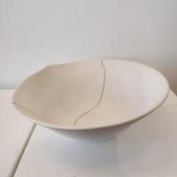 Medium white body bowl with line. by Trish Phillips 